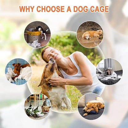 30/36/42 Inches Double Door Dog Crate Folding Metal Wire Dog Kennel Cage with Tray for Small/Medium/Large Dogs Indoor Outdoor Travel Use