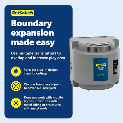 PetSafe Wireless Pet Containment System Extra Transmitter - Adds Up to 1/2 Acre to Stay & Play Wireless Fence or Pet Containment System