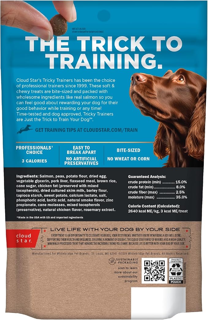 Cloud Star Tricky Trainers Chewy Dog Treats, Salmon, 5 oz. Pouch