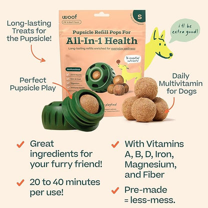 WOOF Pupsicle Refill Pops for All-in-1 Health - Long-Lasting Multivitamin Refills for the Pupsicle Toy - with Vitamins A, B, D, Iron, Magnesium, and Fiber - Small Pops - 10 Count