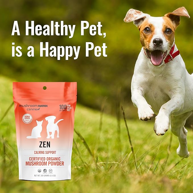 Om Mushroom Matrix Pet - Canine | Zen Matrix Mushroom Blend | USA Grown Human-Grade Organic Mushroom Powder Pet Supplement | Calming Soothing Support for Dogs & Cats | 100 Grams, 3.5 oz