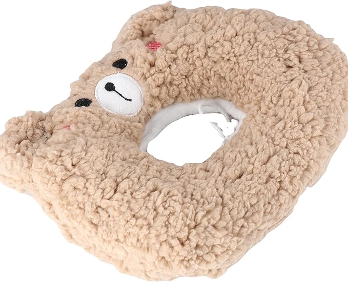 Leadigol Pet Cat Recovery Collar Soft Dog Cone Collar Anti-Lick Bear Shape Collar Plush Comfortable Wound Healing Protective Cat Collar,Neck:1.38in-3.15in