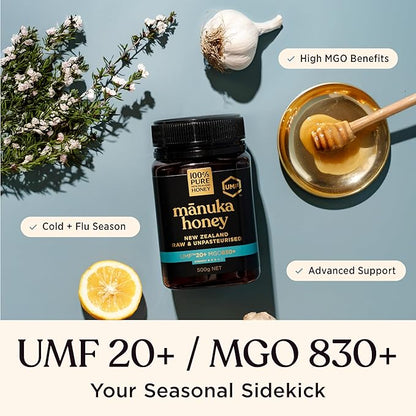 Manuka Honey UMF 20+ MGO 830+ 100% Pure New Zealand Raw & Unfiltered, Certified Award Winning, Silky Smooth Taste & Texture 8.8 Oz