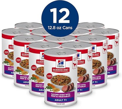 Hill's Science Diet Adult 7+ Wet Dog Food, Beef & Vegetables, 12.8 oz. Cans, 12-Pack