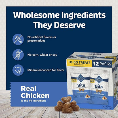 Blue Buffalo Blue Bits Natural Soft Moist Training Dog Treats Togo Chicken Recipe Bags, Contains Twelve (12) oz Bags