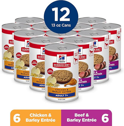 Hill's Science Diet Adult 7+ Wet Dog Food Variety Pack, Chicken & Beef, 13 oz. Cans, 12-Pack
