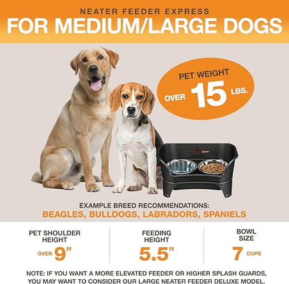 Neater Feeder Express Mess Proof Dog Bowls Elevated for Medium to Large Sized Breed, No Spill Raised Dog Food Bowl Stand, Stainless Steel Food and Water Bowl Set, Pet Dish Feeding Station, Black