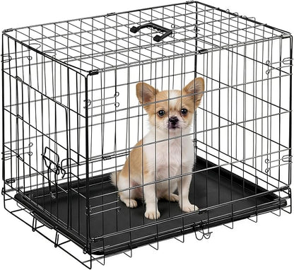 HealSmart 24" Single Door Pet Crate, Sturdy Foldable Metal Wire Dog Cage with Leak-Proof Tray, Portable Indoor & Outdoor Pet Kennel for Travel and Home Use
