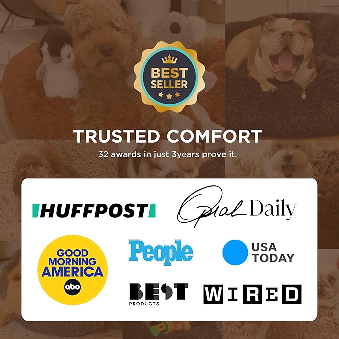 Bedsure Calming Dog Bed for Extra Large Dogs - Donut Washable Large Pet Bed, 45 inches Anti-Slip Round Fluffy Plush Faux Fur Dog Bed, Fits up to 120 lbs Pets, Frost Grey