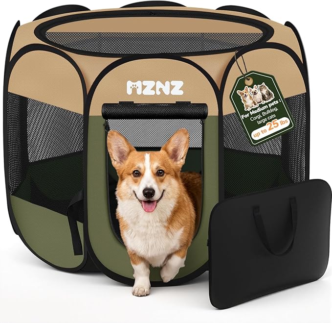 Dog Playpen, Portable Puppy Pet Crate Indoors for Small/Medium Dogs Cats Rabbits, Foldable Dog Cage Enclosure for Outdoor, Pop Up Dogs Tent Kennel with Carrying Case, Olive Green