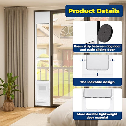Homgava Large Dog Door for Sliding Glass Doors,No-Cut DIY Install Pet Door- Aluminum Frame& Panel & Lock, Adjustable Height 83”-91 1/5”, Suitable for Dogs Up to 105 lbs -White