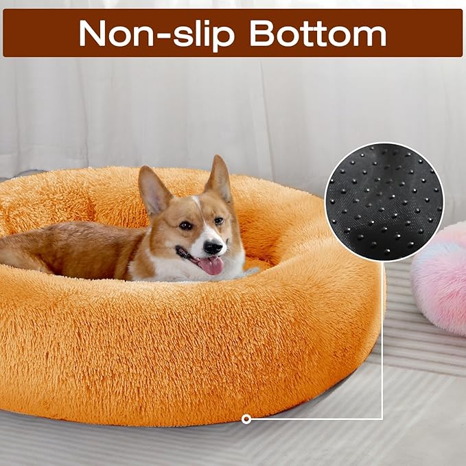 JOLLYVOGUE Dog Beds Large Sized Dog, 36 inches Calming Soft Anti-Anxiety Donut Dogs Bed, Washable Round Fluffy Cushion for Large Pets, Fits up to 80 lbs Pets