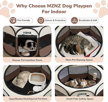 Dog Playpen, Portable Puppy Pet Crate Indoors for Small/Medium/Large Dogs Cats Rabbits, Foldable Dog Cage Enclosure for Outdoor, Pop Up Dogs Tent Kennel with Carrying Case, Brown