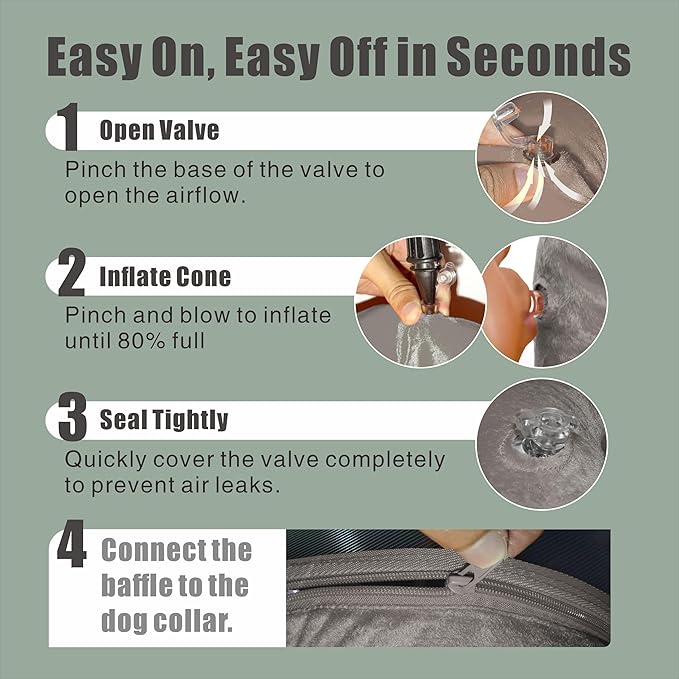 Inflatable Dog Cone with Transparent Shield, Protective Dog Donut Collar After Surgery Soft Donut Cone for Dogs, Gray, XL