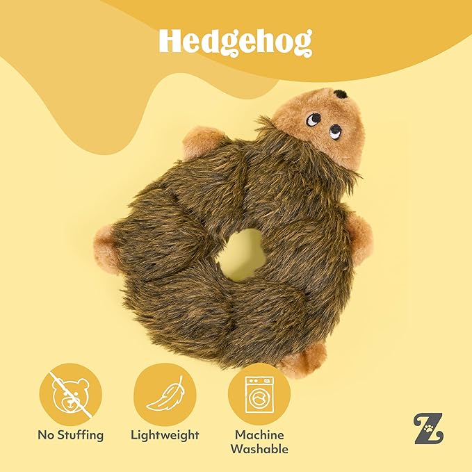 ZippyPaws Loopy - No Stuffing Dog Toys to Keep Them Busy, for Small, Medium, & Large Dogs, Squeaky Pet Toy for Boredom, Unstuffed Chew Toy, Soft Plush Puppy Products, Hedgehog - 10"