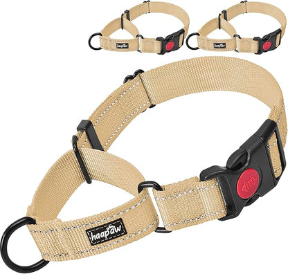 haapaw 2 Packs Martingale Dog Collar with Quick Release Buckle Reflective Dog Training Collars for Small Medium Large Dogs (Collar+Collar, M Neck 14"-16.5", Beige, 1+1 Packs)