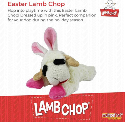 Multipet Lamb Chop Dog Plush Toy w/Easter Bunny Ears - Squeaky Toy for All Dogs - Extra Soft Plush - Stuffed Animal for Cuddling & Playing (6”, Cream/Pink)