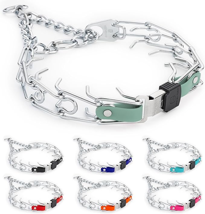 Herm Sprenger Chrome Plated Steel Dog Collar with Quick Release ClicLock Buckle and Biothane Insert Training Collar for Dogs Made in Germany (Sage Green, 25in x 4.0mm(Neck Size up to21-22in))