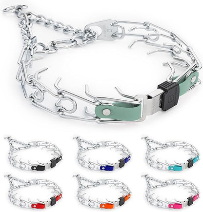 Herm Sprenger Chrome Plated Steel Dog Collar with Quick Release ClicLock Buckle and Biothane Insert Training Collar for Dogs Made in Germany (Sage Green, 25in x 4.0mm(Neck Size up to21-22in))
