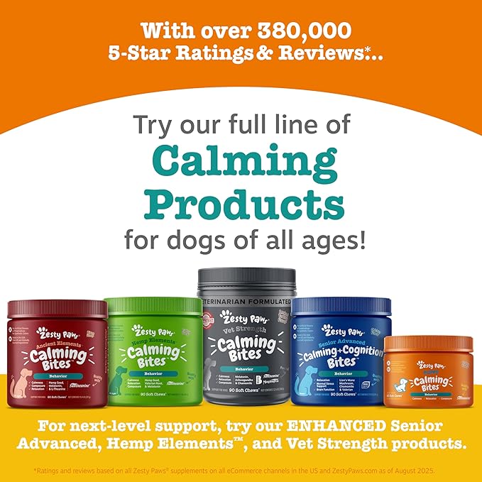 Zesty Paws Calming Chews for Dogs - for Everyday Stress, Relaxation, Composure, and Separation Bison 90 Count