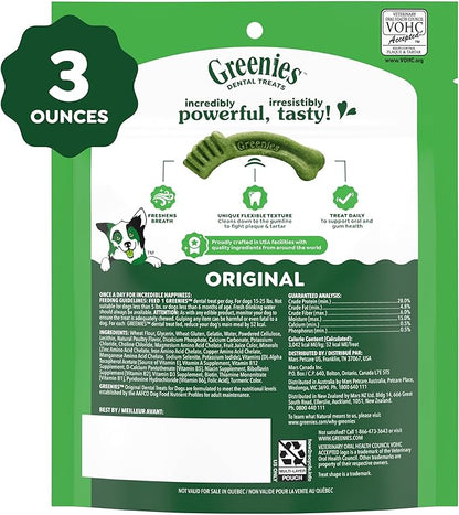 Greenies Veterinarian-Recommended Adult Natural Dental Dog Treats Petite Size, Dog Dental Chews, Original Flavor, 3 oz. Pack, 5 Count