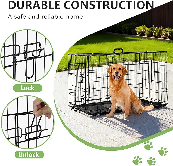 FDW Dog Crate 36-Inch Dog Cage Foldable Metal Kennel with Leakproof Tray Foldable Design Indoor Outdoor Use for Medium Dogs,Dark Black