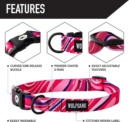 Wolfgang Heavy Duty Martingale Dog Collar with Quick Release Nylon Buckle for Walking & Training, MarbleSwirl Print, Large