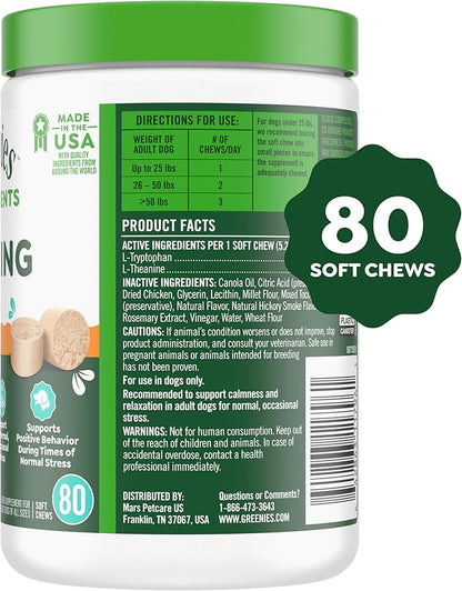 Greenies Supplements Calming Chews for Dogs Chicken Flavor, Dog Calming Chews, 14.7 oz. Container of 80 Count