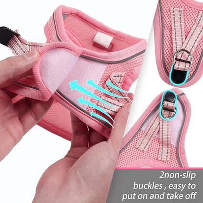 Dog Harness for Small Dogs and Leash Set, Honeycomb Grid, Reflective Lightweight Harness & Anti-Twist Pet Lead (Multi Color, XS, Pink)