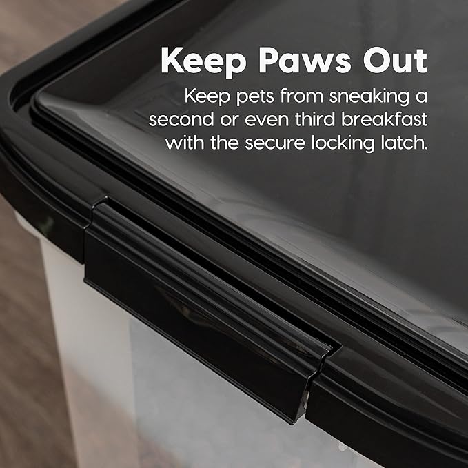 IRIS USA Airtight Dog Food Storage Container, WeatherPro, Up to 10 lbs, for Dog Cat Bird and Other Pet Food Storage Bin, Keep Fresh, Translucent Body, Made in USA, Clear/Black