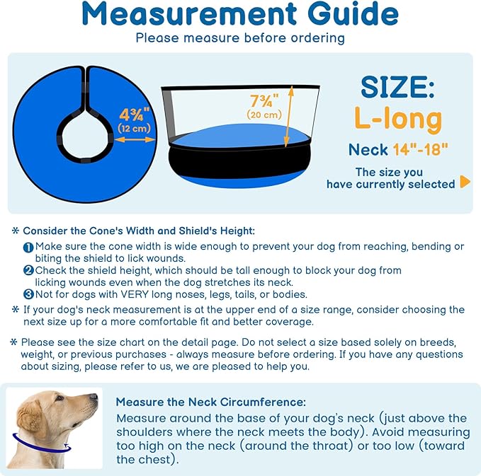 BARKLESS Dog Donut Collar, 2-in-1 Inflatable Dog Collars for After Surgery to Stop Licking Wounds, Patented Protective Donut Cone with High Shield for Large Pets (Blue, L-Long)