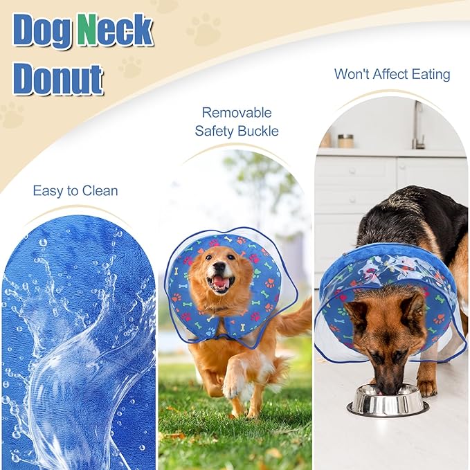Inflatable Dog Cone with Transparent Protective Dog Donut Collar After Surgery, Puppy Collar with Soft Padding, Pet Prevent Scratches Anti Licking Collar for Small Medium Large Dogs(Blue, XL)