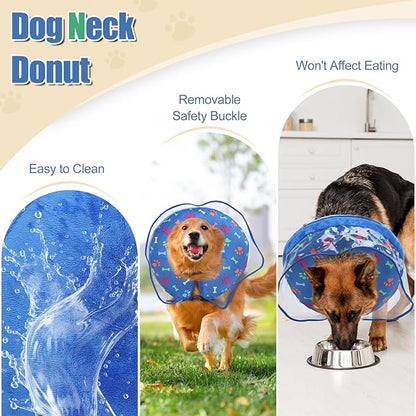 Inflatable Dog Cone with Transparent Protective Dog Donut Collar After Surgery, Puppy Collar with Soft Padding, Pet Prevent Scratches Anti Licking Collar for Small Medium Large Dogs(Blue, XL)