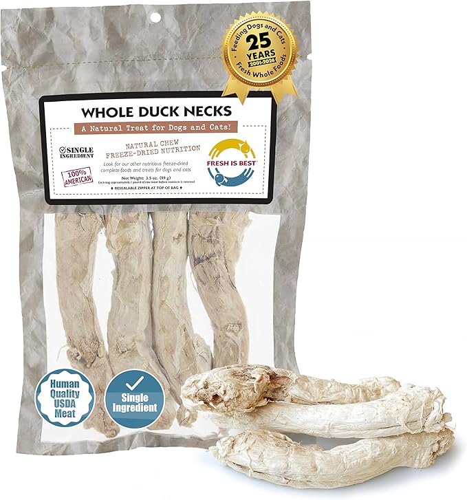 Fresh Is Best Duck Necks Freeze Dried Dog Treats – Raw Freeze Dried Cat Treats in Resealable Zipper Bag – High-Protein for Dogs & Cats – Made in The USA