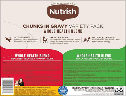 Nutrish Whole Health Blend Chunks in Gravy Variety Pack Wet Dog Food, 13 oz. Can, 12 Count (Rachael Ray)