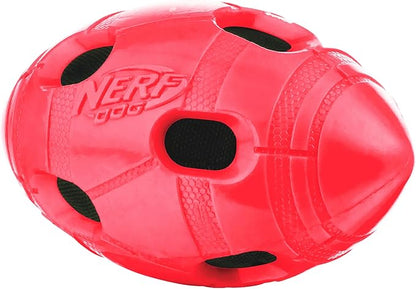 Nerf Dog Rubber Football Dog Toy with Interactive Squeaker and Crunch, Lightweight, Durable and Water Resistant, 6 Inch Diameter for Medium/Large Breeds, Single Unit, Red