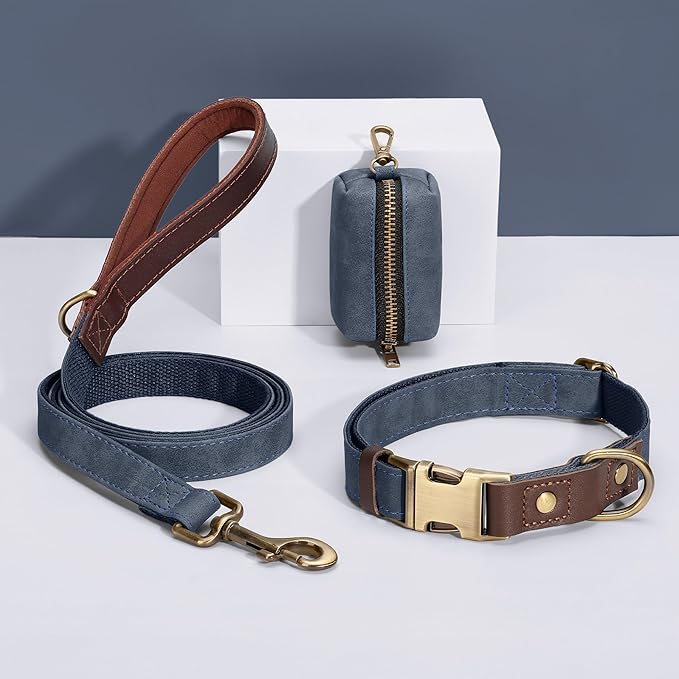 Didog Soft PU Leather Dog Collars for Medium Dogs,Classic Adjustable Dog Collars with Quick Release Metal Buckle,Easy Clean and Comfortable with Nylon Lining,Blue,M Neck 14-19"