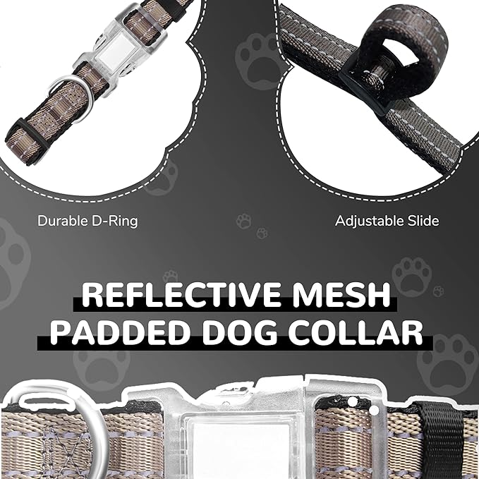 Reflective Dog Collar for Large Dogs Mesh Padded Large Dog Collar, Adjustable Pet Collar with Quick Release Buckle, Durable Breathable &Fade Resistant-Grey