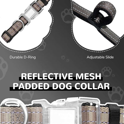 Reflective Dog Collar for Large Dogs Mesh Padded Large Dog Collar, Adjustable Pet Collar with Quick Release Buckle, Durable Breathable &Fade Resistant-Grey