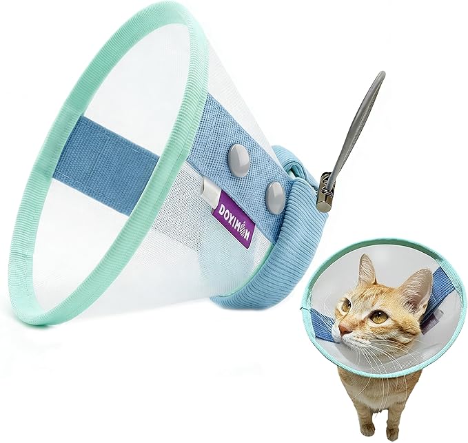 Soft Cat Cone Collar, Lightweight Mesh Recovery E Collar for Cats After Surgery, Adjustable Elizabethan Collar for Kittens and Tiny Dogs, Blue S