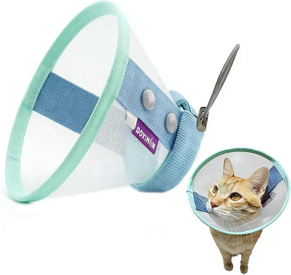 Soft Cat Cone Collar, Lightweight Mesh Recovery E Collar for Cats After Surgery, Adjustable Elizabethan Collar for Kittens and Tiny Dogs, Blue S