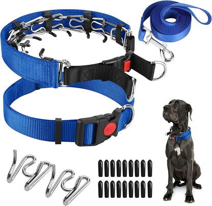 Prong Training Collar with Comfort Tips and Quick Release Snap Buckle - Dog Choke Pinch Collar with Nylon Cover - Classic Collar and Leash