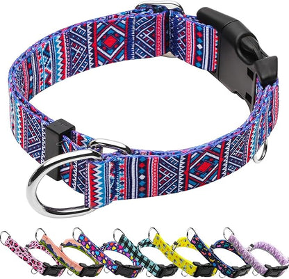 Martingale Collar for Dogs with Buckle No Pull Adjustable Nylon Limited Slip Training Dog Collars (Purple Tribal, Large)