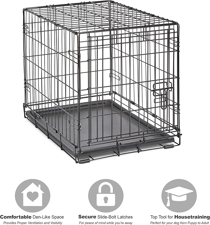 Midwest Homes for Pets 24-Inch New World Crate for Small Breeds, 12-20 lbs, Single Door Folding Dog Crate, Leak-Proof Tray & Secure Latch, Portable, Durable & Easy to Assemble