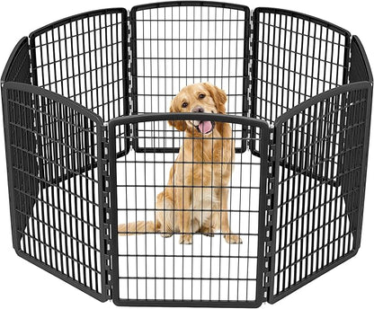 IRIS USA 34" 8-Panel Pet Dog Puppy Playpen, Indoor/Outdoor Dog Pen, 63 x 63 x 34, Foldable, Customizable, Black