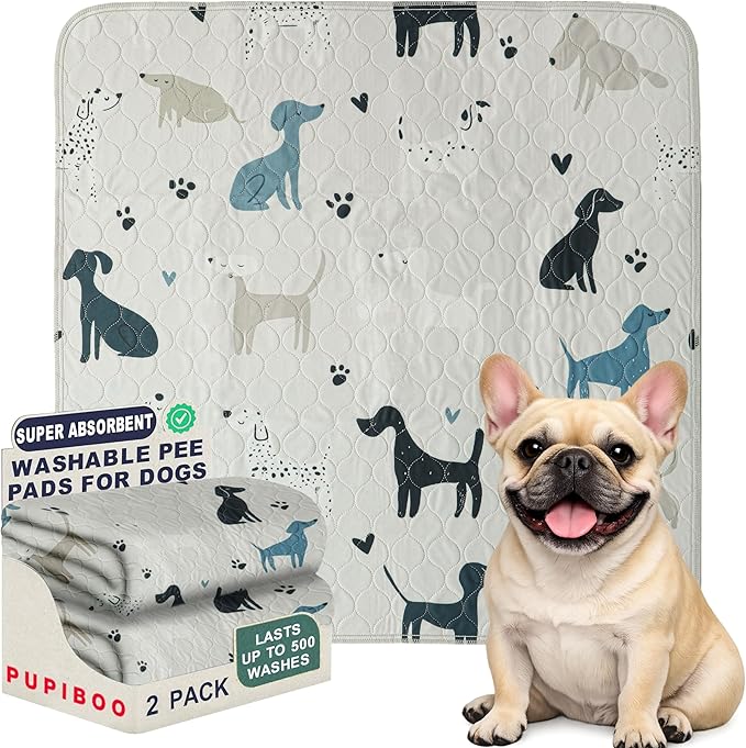 PUPIBOO Washable Pee Pads for Dogs and Cats - Super Absorbent Reusable Puppy Training Pads - 100% Waterproof, Leak-Proof & Non-Slip Whelping Pads for Pet Housebreaking