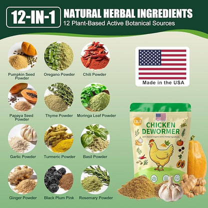 Natural Chicken De-wormer Powder (1.3 LB) | All-Natural Herbal Poultry Wormer for Laying Hens | Egg-Safe & Gentle for All Ages | Made in USA