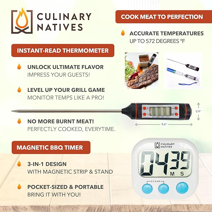 Smoker Gloves and Meat Claws | Instant-Read Thermometer, Timer & Brush | No.1 Heat Resistant Grill & Smoker Accessories Kit | BBQ Gloves & Pulled Pork Claws | Gift Set for Gas Charcoal & Pellet Grills