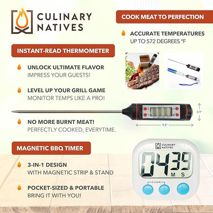 Smoker Gloves and Meat Claws | Instant-Read Thermometer, Timer & Brush | No.1 Heat Resistant Grill & Smoker Accessories Kit | BBQ Gloves & Pulled Pork Claws | Gift Set for Gas Charcoal & Pellet Grills