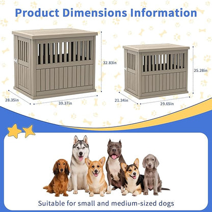 DRATO Dog House Resin Dog Crate Furniture Weatherproof Functional End Table for Indoor Living Spaces & Outdoor Patios(Light Brown, Medium Size(29.65 * 21.34 * 25.28))